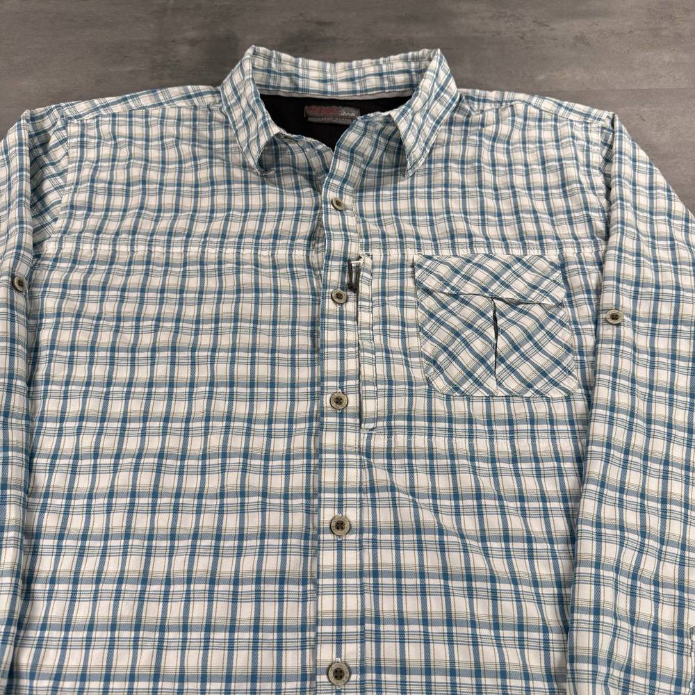 Wrangler Outdoor Shirt Mens XL Blue Plaid Vented Long Sleeve Button Up Gorpcore